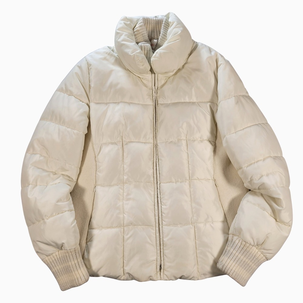 Esprit Puffer Jacket Womens XL Cream Quilted Knit Full Zip Insulated Streetwear